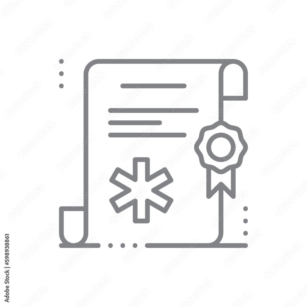 Doctor License Digital Healthcare icon with black outline style. medical, certificate, paper, diploma, document, approval, certified. Vector illustration Doctor License Digital Healthcare icon with black outline style. medical, certificate, paper, diploma, document, approval, certified. Vector illustration