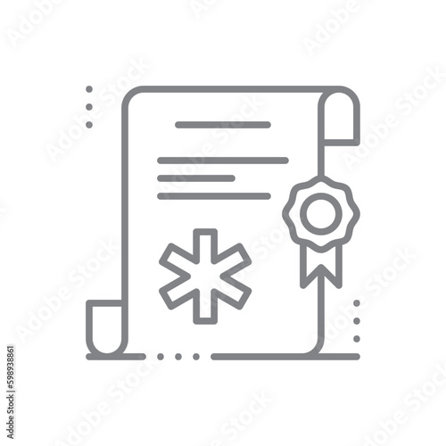 Doctor License Digital Healthcare icon with black outline style. medical, certificate, paper, diploma, document, approval, certified. Vector illustration