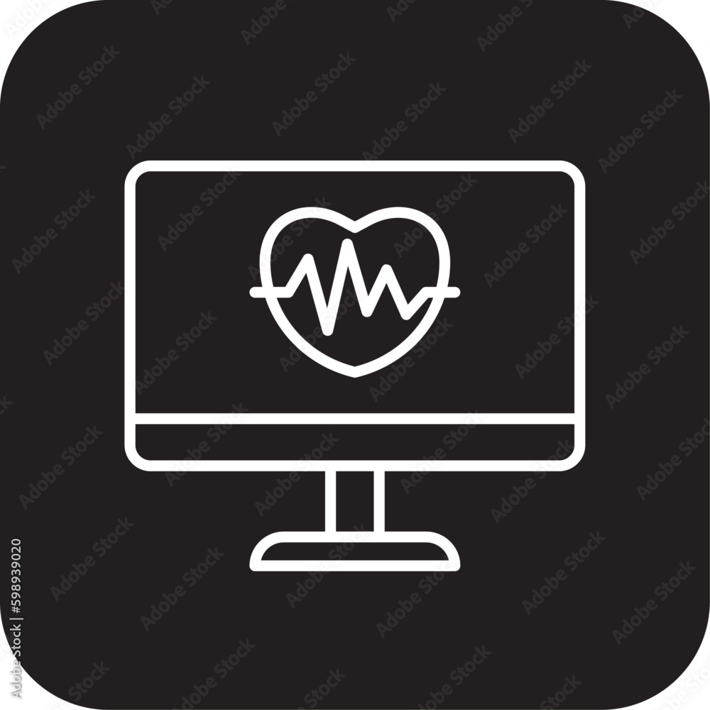 Computer Health Tracking Digital Healthcare icon with black filled line style. digital, technology, device, monitoring, data, application, consultation. Vector illustration Computer Health Tracking Digital Healthcare icon with black filled line style. digital, technology, device, monitoring, data, application, consultation. Vector illustration
