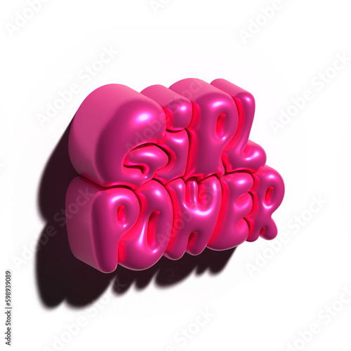 Raster 3d modeling clay words - Girl power. Realistic metallic 3d render lettering on pink background. Creative monochrome colorful design. Children cartoon style.