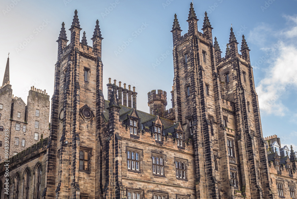Fototapeta premium Exterior of New College of Edinburgh University, Scotland