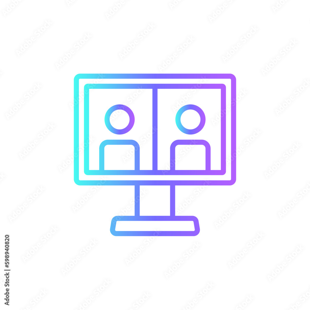 Online Meeting icon with blue duotone style. computer, video, communication, webinar, conference, internet, media. Vector illustration Online Meeting icon with blue duotone style. computer, video, communication, webinar, conference, internet, media. Vector illustration