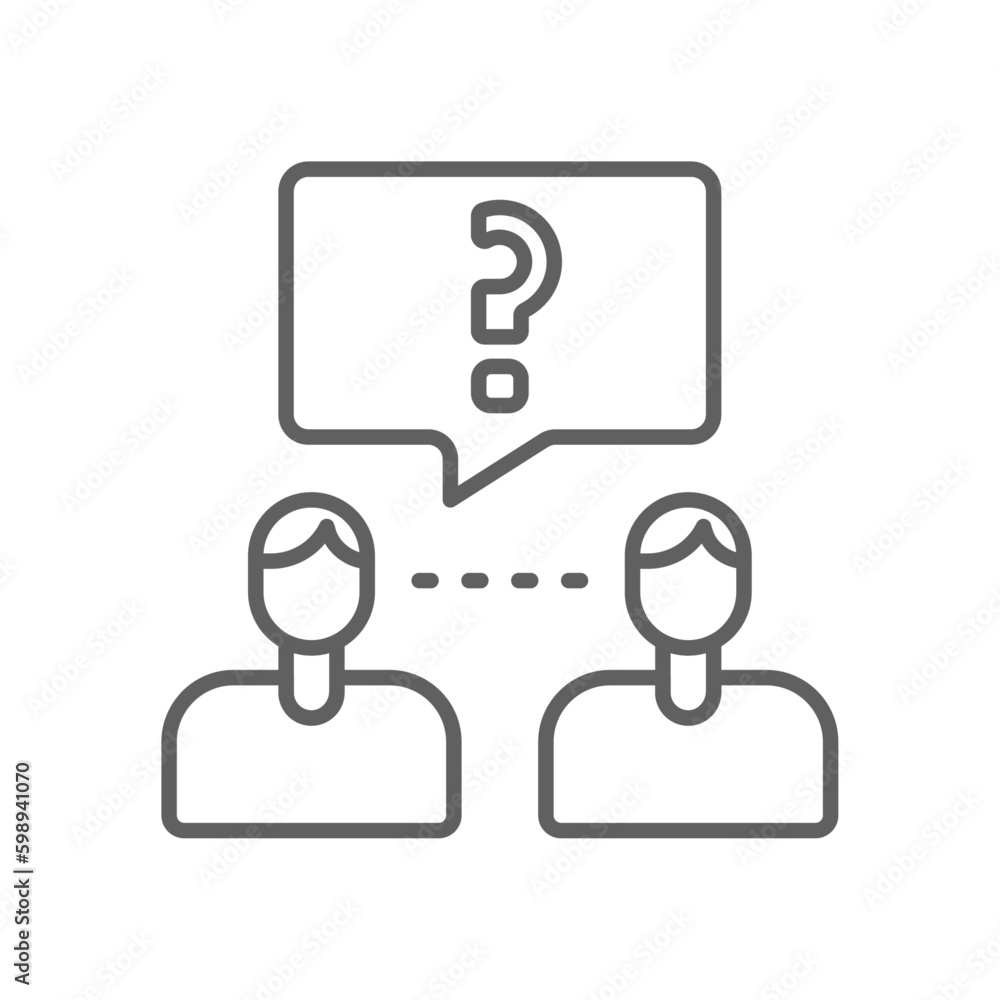 Confused Disscussion Meeting icon with black outline style. bubble, problem, answer, question, information, ask, confusion. Vector illustration