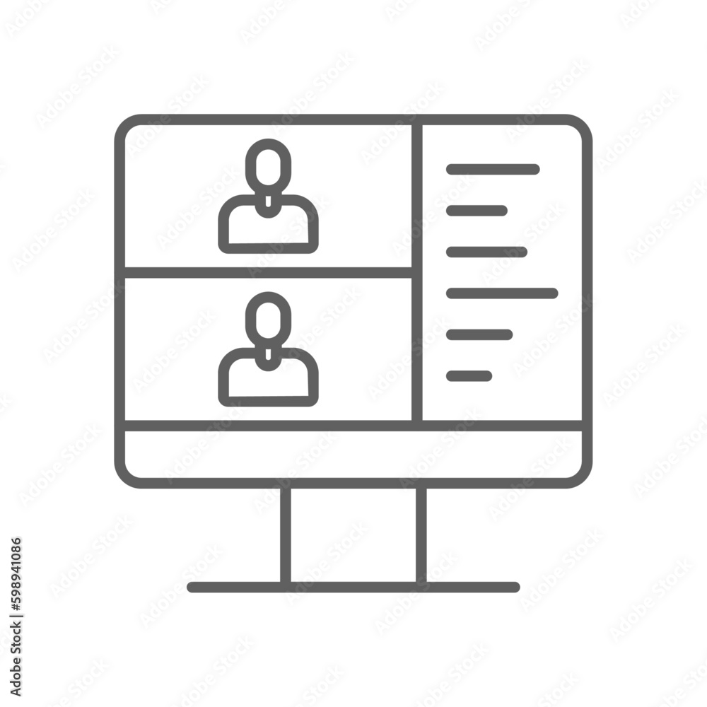 Online Meeting icon with black outline style. computer, video, communication, webinar, conference, internet, media. Vector illustration Online Meeting icon with black outline style. computer, video, communication, webinar, conference, internet, media. Vector illustration