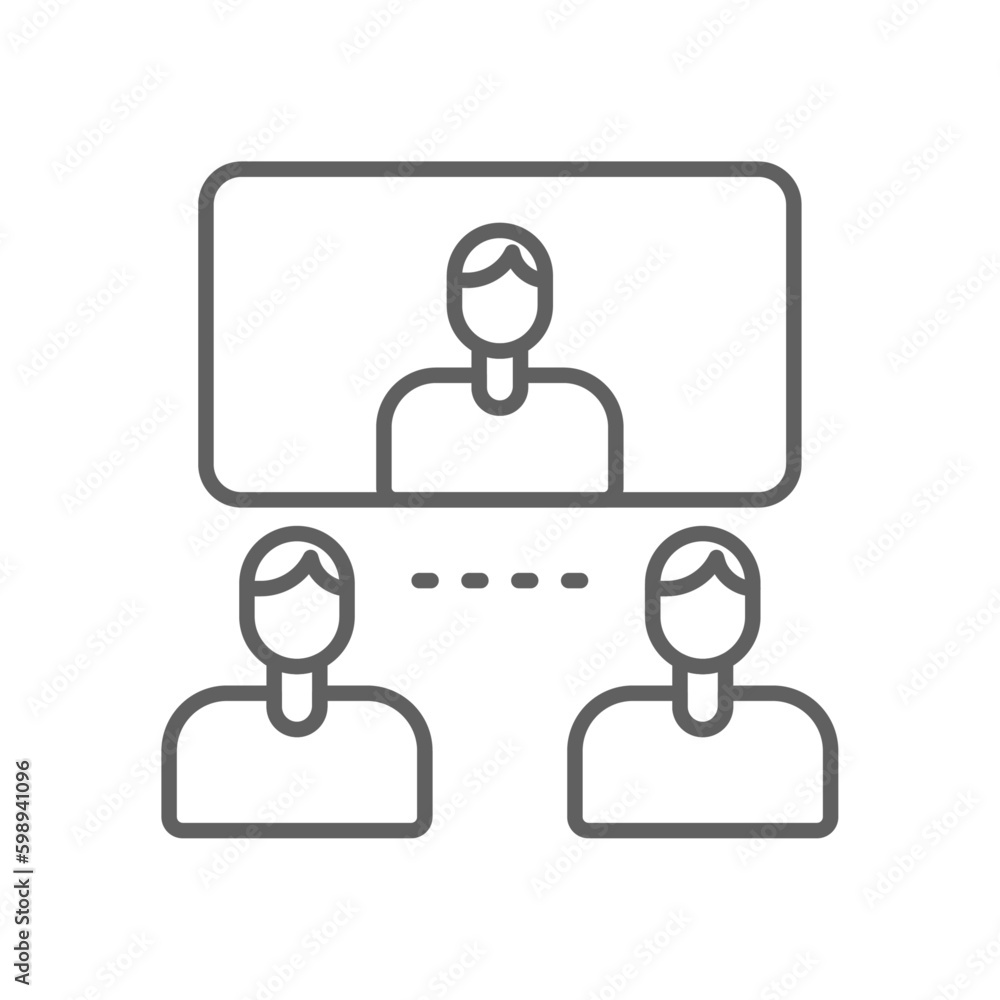 Online Briefing Meeting icon with black outline style. education, team, seminar, learning, presentation, communication, training. Vector illustration Online Briefing Meeting icon with black outline style. education, team, seminar, learning, presentation, communication, training. Vector illustration
