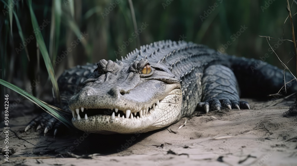 Closeup of a crocodile and alligator in water Closeup of a crocodile and alligator in water