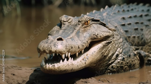 Closeup of a crocodile and alligator in water   © Corinna