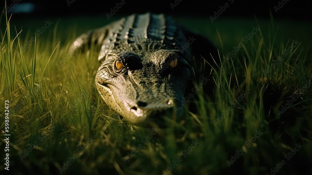 Fototapeta premium Closeup of a crocodile and alligator in water 