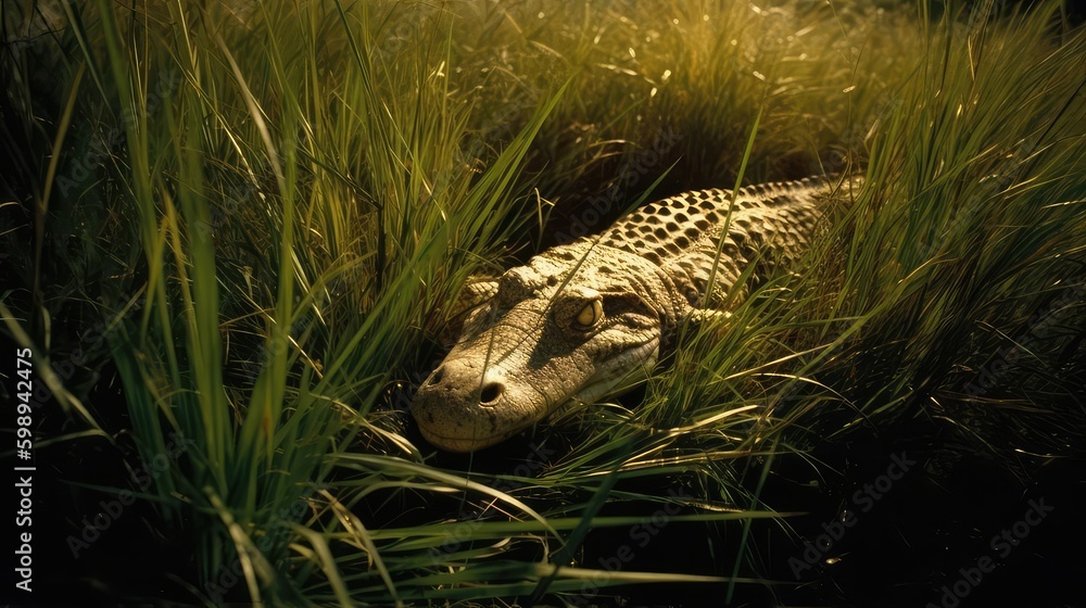 Fototapeta premium Closeup of a crocodile and alligator in water 