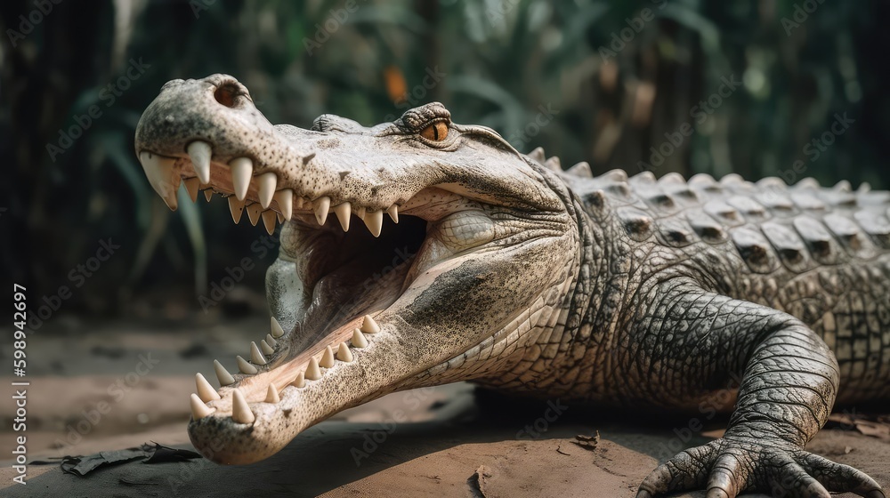 Fototapeta premium Closeup of a crocodile and alligator in water 