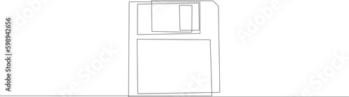 Continuous one line drawing of retro old classic 3.5 inch floppy disk. Vintage file storage diskette item concept drawn by single line. Vector illustration graphic.