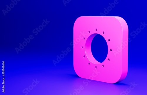 Pink Sun icon isolated on blue background. Minimalism concept. 3D render illustration