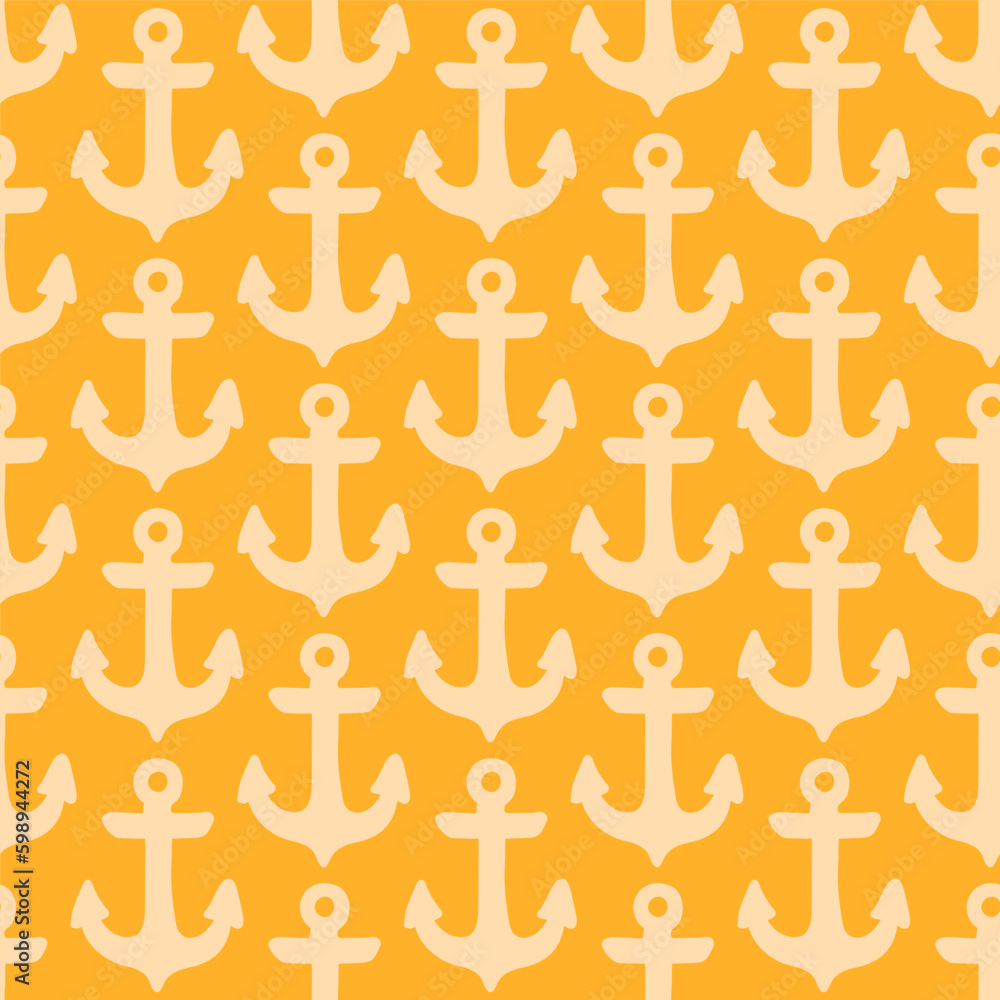 Yellow seamless pattern with beige anchors