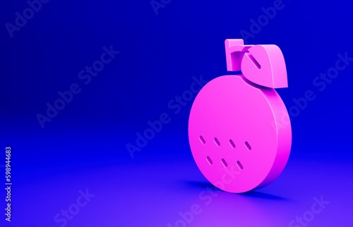 Pink Orange fruit icon isolated on blue background. Minimalism concept. 3D render illustration