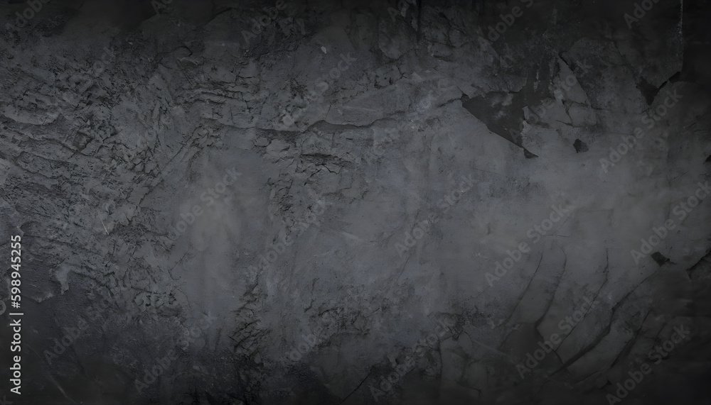 grunge stone texture , dark gray rock surface background panoramic wide banner, black concrete wall, Ai generated 