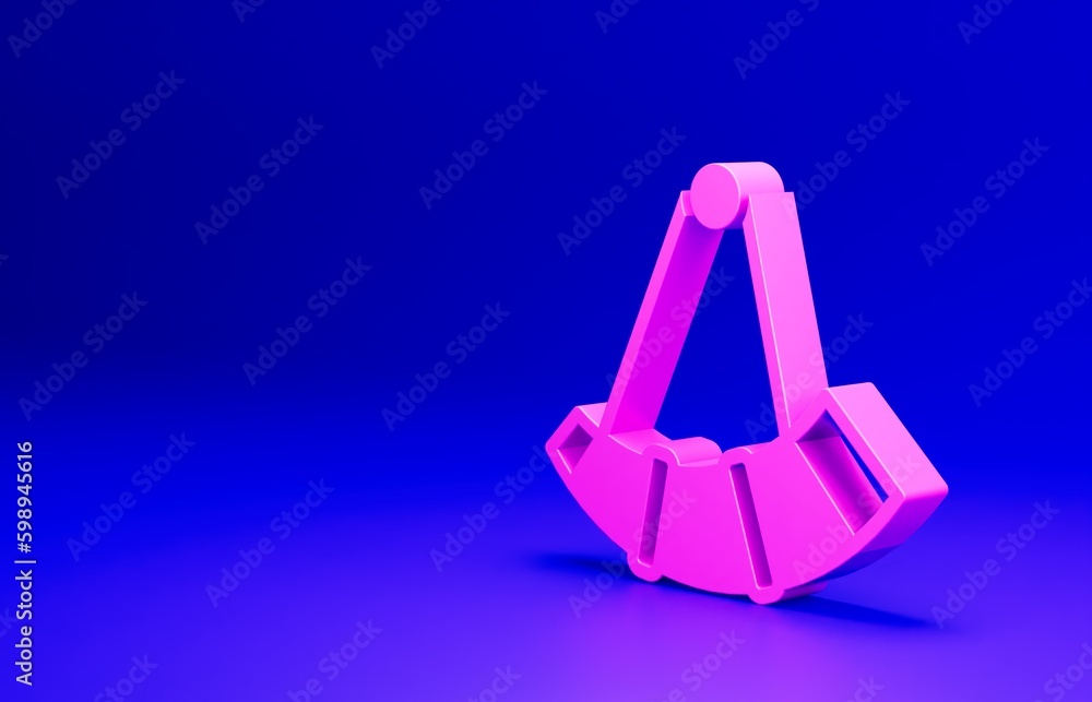 Pink Hunting horn icon isolated on blue background. Minimalism concept. 3D render illustration Pink Hunting horn icon isolated on blue background. Minimalism concept. 3D render illustration