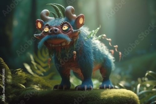 A whimsical illustration of a creature or character from a fantasy tale in a mystical forest  Generative AI