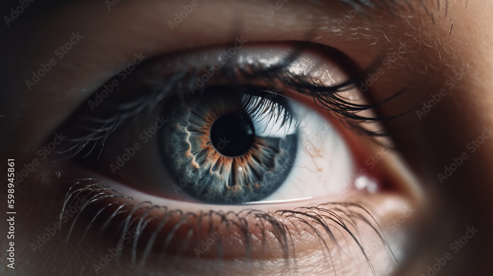 Obraz premium Macro photo of human eye. Generative ai