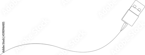 USB data cable one line drawing. Continuous single line technological concept. Computer wire. Vector illustration.