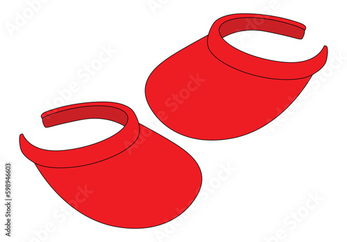 Blank Red Sun Visor Cap With Wide Brim Template on White Background, Vector File