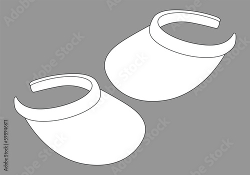 Blank White Sun Visor Cap With Wide Brim Template on Gray Background, Vector File