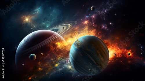 space planet rainbow color landscape background