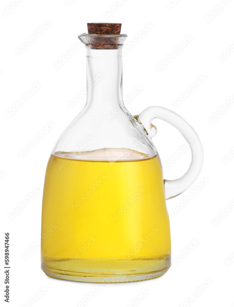 Glass jug of cooking oil isolated on white Glass jug of cooking oil isolated on white