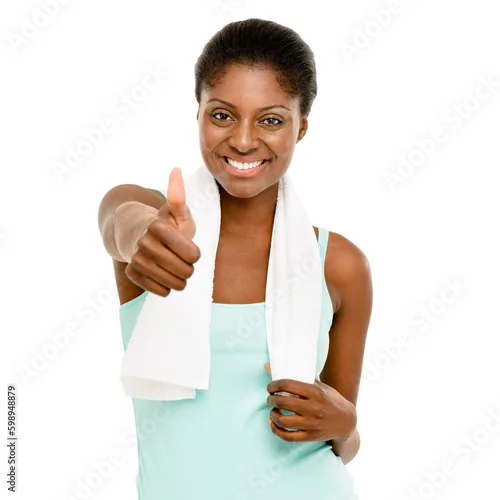 Obraz Every time you move youre making progress. Studio shot of a fit young woman showing thumbs up against a white studio background.