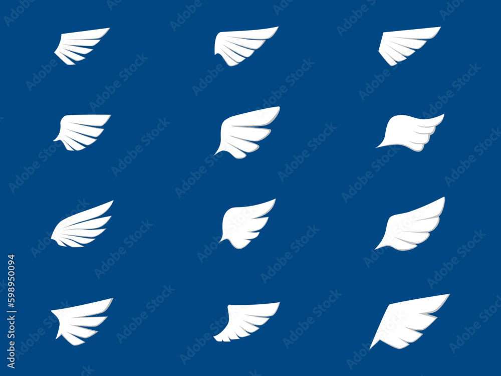 Wings icon set. Symbol of white wings. Pair of wings. Vector ...