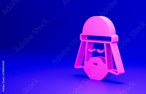 Pink Egyptian man icon isolated on blue background. Minimalism concept. 3D render illustration