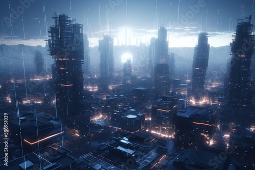 A futuristic cityscape with advanced education and learning technology, Generative AI