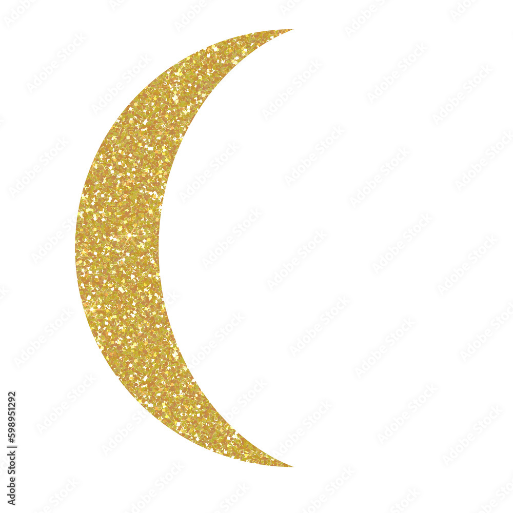 Gold glitter moon on transparent background. Design for decorating,background, wallpaper, illustration Gold glitter moon on transparent background. Design for decorating,background, wallpaper, illustration