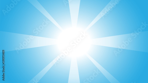 White Light Shining On Blue Background. Effect Space. Vector BG. Explosion Light Bright Ray. Rewards Comic Cartoon Backdrop Vector Design Motion.