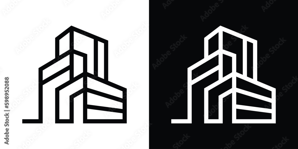 Fototapeta premium logo design building, apartment building, hotel, real estate line design icon vector illustration