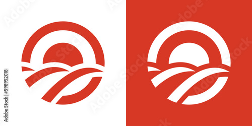 desert logo design, sun and desert design icon vector illustration