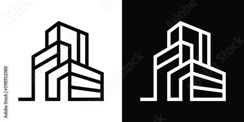 logo design building, apartment building, hotel, real estate line design icon vector illustration
