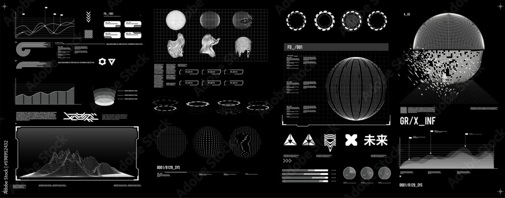 futuristic shape element HUD, GUI, Science fiction, cyberpunk, retrofuturism, concept, vaporwave abstract element. - obrazy, fototapety, plakaty 