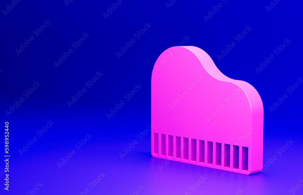 Pink Grand piano icon isolated on blue background. Musical instrument. Minimalism concept. 3D render illustration