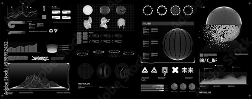 futuristic shape element HUD, GUI, Science fiction, cyberpunk, retrofuturism, concept, vaporwave abstract element.