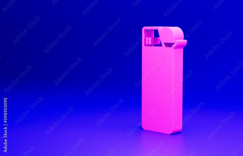 Pink Lighter icon isolated on blue background. Minimalism concept. 3D render illustration Pink Lighter icon isolated on blue background. Minimalism concept. 3D render illustration
