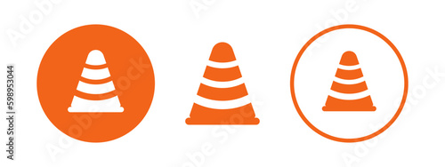 Orange cone road. Road illustration. Traffic simple icon. Border vector illustration.