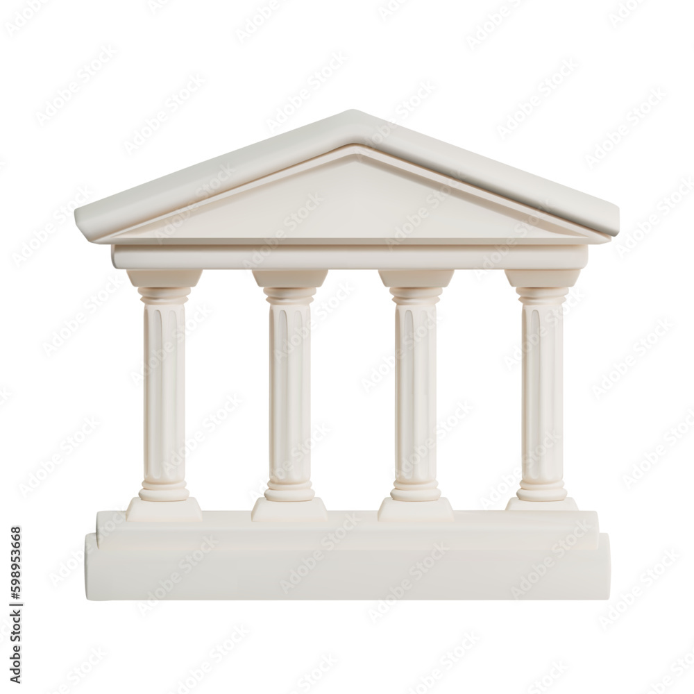 Render of antique columns icon in Greek form. For the image of the bank. Vector illustration in 3d style