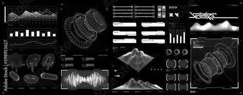 futuristic shape element HUD, GUI, Science fiction, cyberpunk, retrofuturism, concept, vaporwave abstract element.