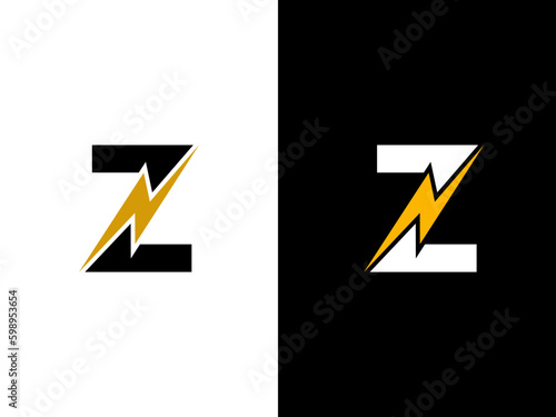 Initial Letter Z Electric Logo. letter Z overlap with the thunderbolt icon isolated on white background, Flat style Logo Design Template. creative letter Z Electric logo vector illustration