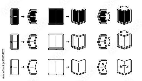 foldable phone icon, vector fold cellphone icons, isolated no background icon sheet