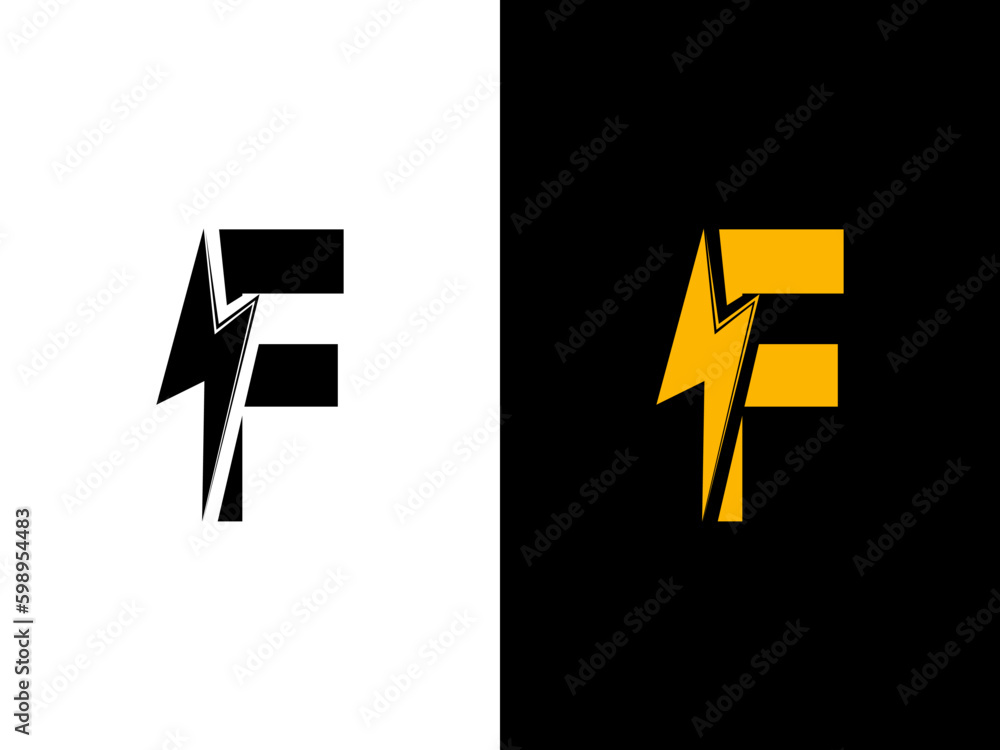Initial Letter F Electric Logo. letter F overlap with the thunderbolt