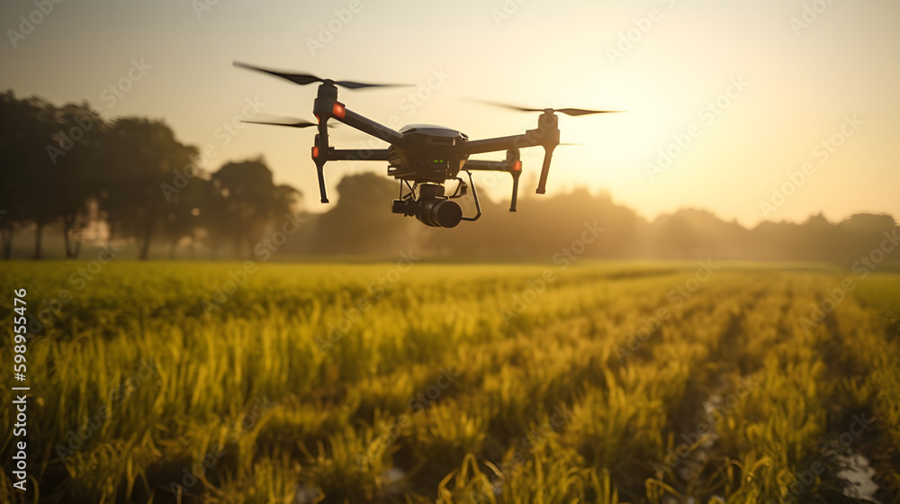 Agriculture drone inspecting the harvest. Ai generative