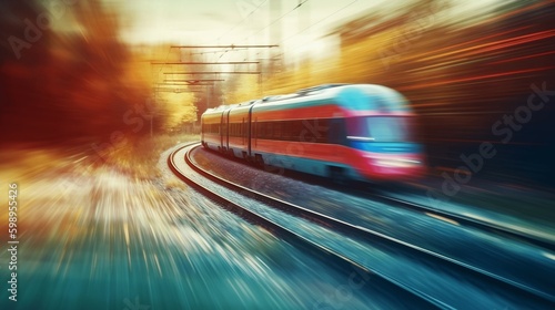 Train in Action: Blurred Motion of a Speeding Locomotive. Ai generative