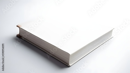 White hard cover book isolated on white studio shot. Generative AI technology. © Riocool