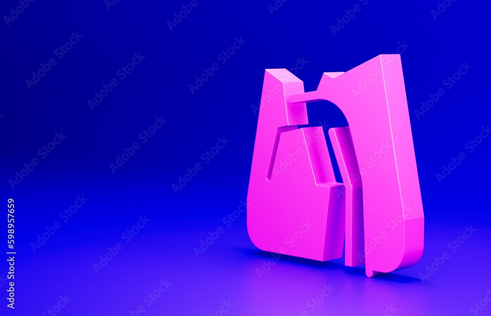 Pink Waterfall icon isolated on blue background. Minimalism concept. 3D render illustration